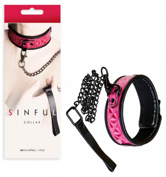 Collare Bondage con guinzaglio a catena fetish sinful Pink