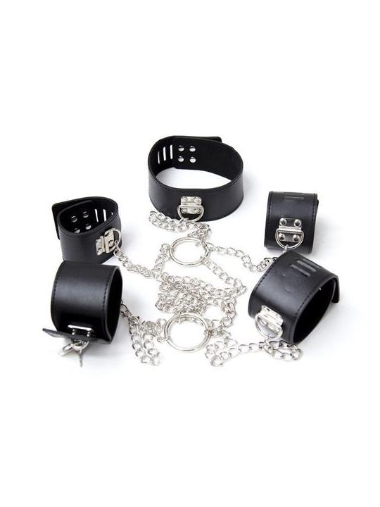 Costrittivo chain hogtie black fetish manette cavigliere bondage con collare harness sexy