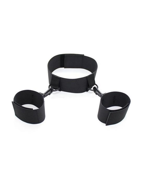 Costrittivo easy cuffs collar arms restraint black collare con manette sexy bondage harness fetish nero