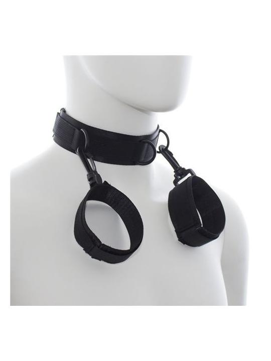 Costrittivo easy cuffs collar arms restraint black collare con manette sexy bondage harness fetish nero