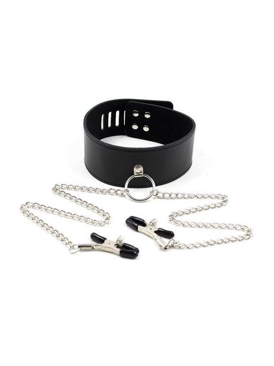 Collare con morsetti pinze per capezzoli leash nipple black nipple clamps fetish bondage