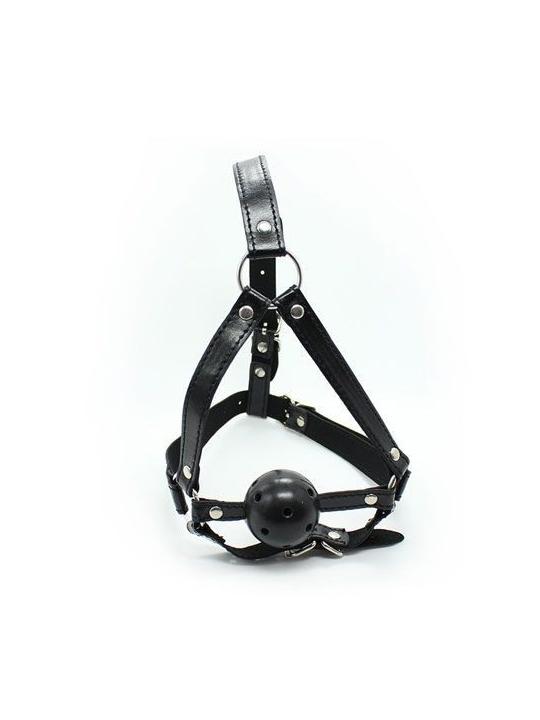 Imbracatura viso con morso head harness ball gag fetish bondage nero black costrittivo