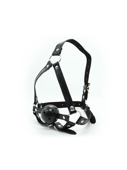 Imbracatura viso con morso head harness ball gag fetish bondage nero black costrittivo