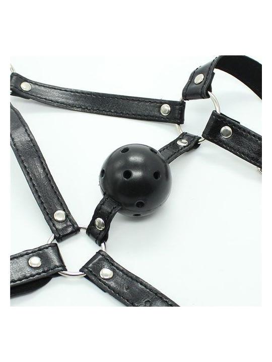 Imbracatura viso con morso head harness ball gag fetish bondage nero black costrittivo