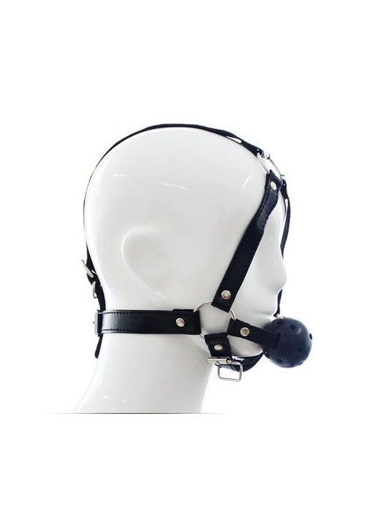 Imbracatura viso con morso head harness ball gag fetish bondage nero black costrittivo