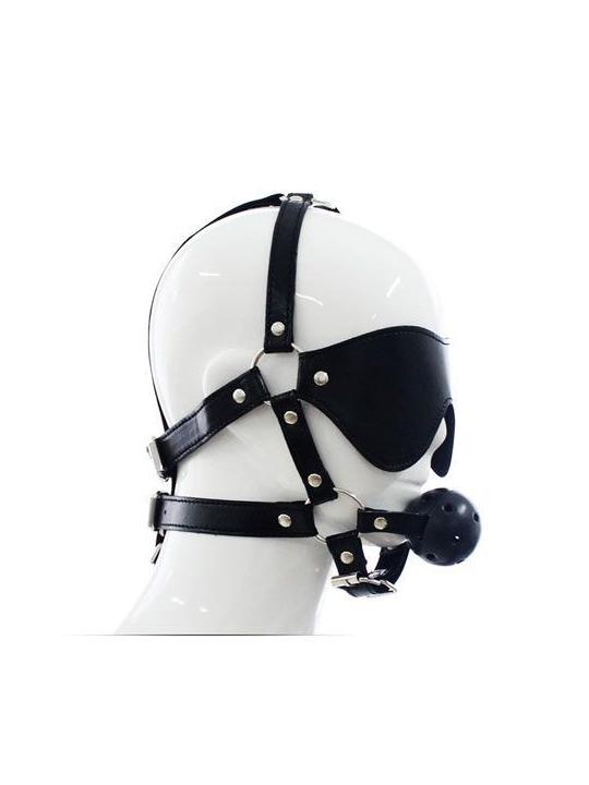 Imbracatura per viso con maschera per occhi e morso total head harness restraint black