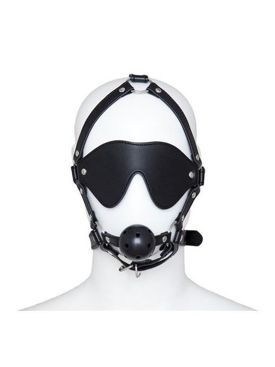 Imbracatura per viso con maschera per occhi e morso total head harness restraint black