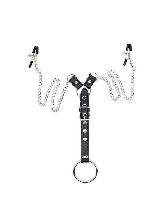 Penitence man nipples clamps black pinze per capezzoli con anello fallico costrittivo fetish bondage