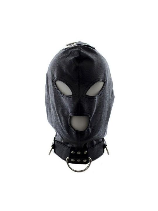 Bondage hook mask collar black maschera collare fetish nero per uomo e donna integrale in simil pelle