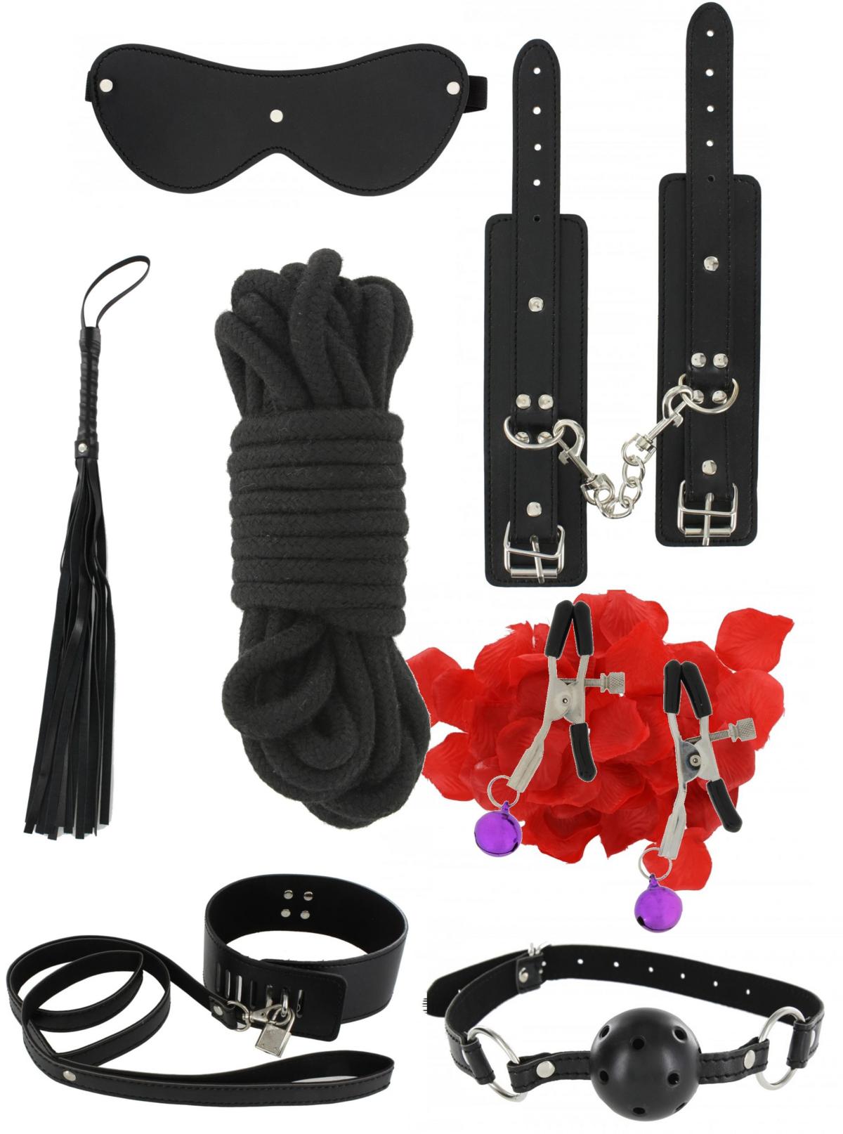 Kit Bondage 8 pz Manette morso collare frusta maschera pinze per capezzoli