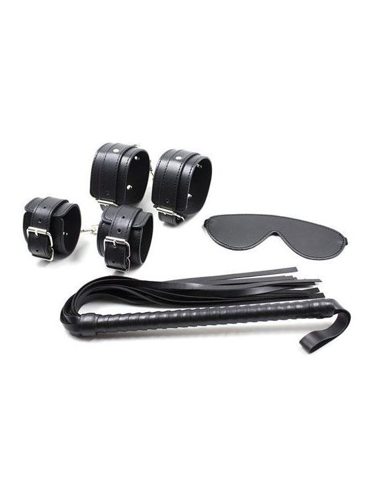 Basic bondage kit nero fetish black set manette cavigliere e frusta