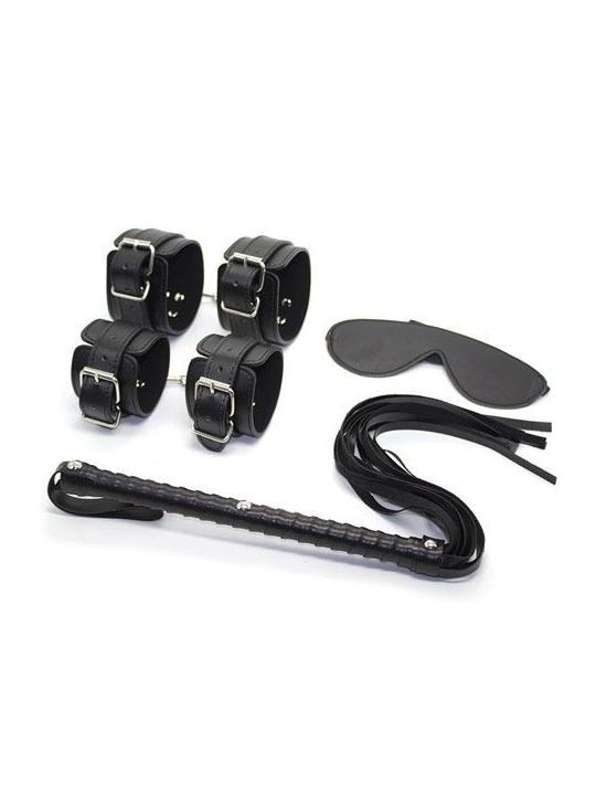 Basic bondage kit nero fetish black set manette cavigliere e frusta