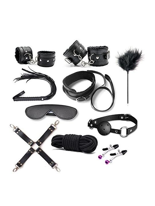 Top bondage kit fetish corda morso collare costrittivo nero frusta manette cavigliere