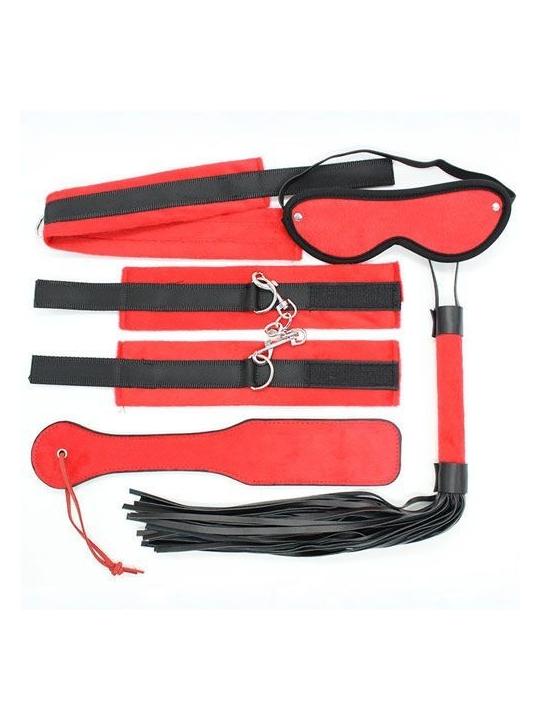 Bondage kit rosso fetish set frusta manette collare maschera sexy