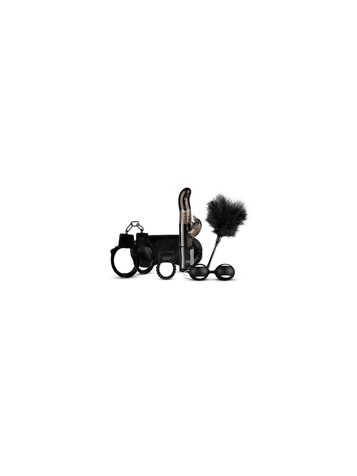 Kit sex toys con vibratore rabbit vaginale palline vaginali manette anello fallico nero love kit black