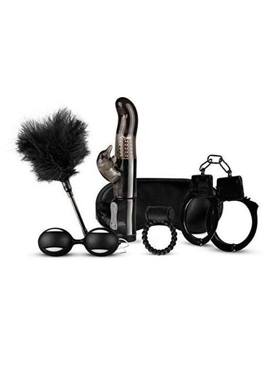 Kit sex toys con vibratore rabbit vaginale palline vaginali manette anello fallico nero love kit black