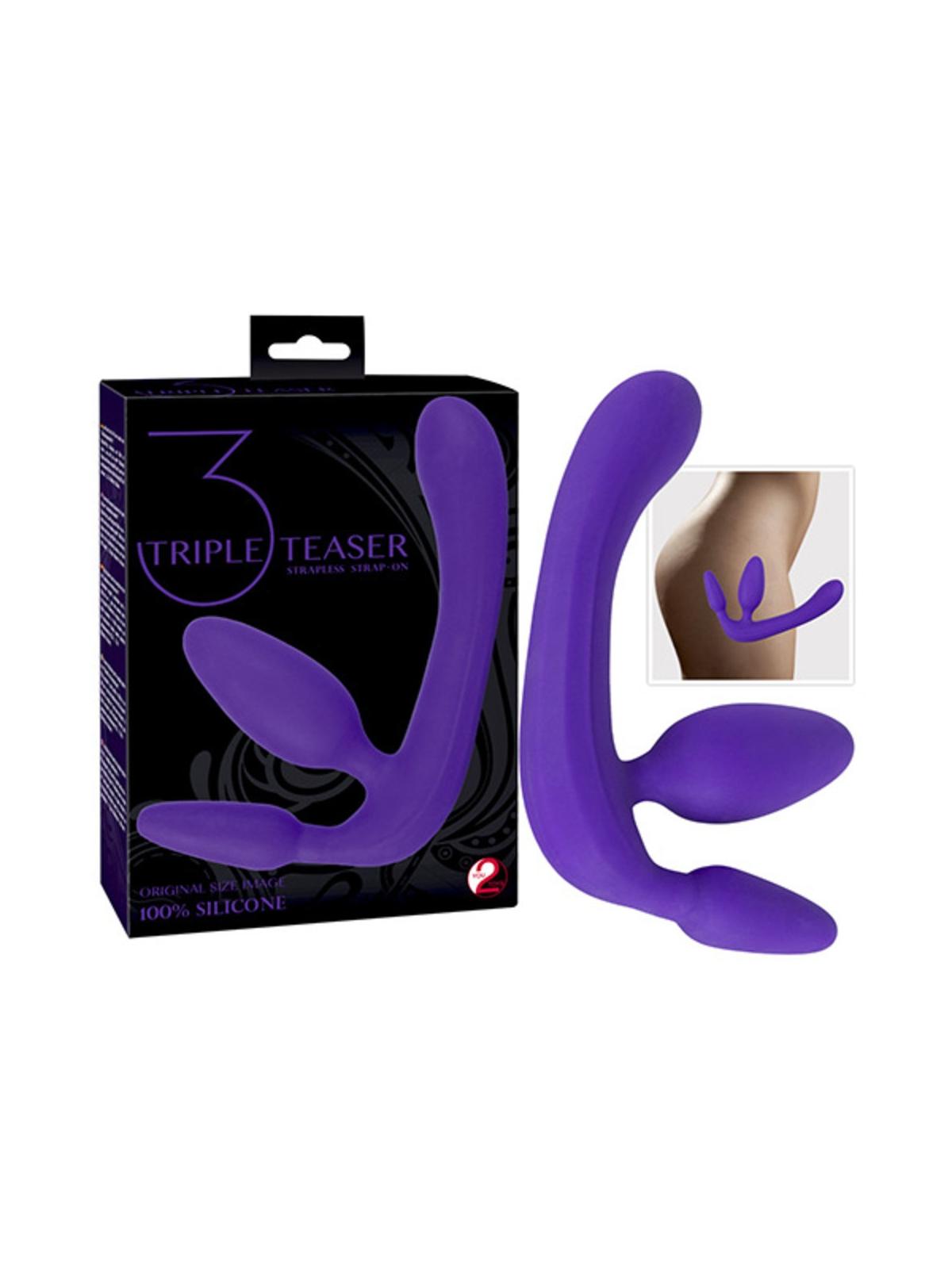 Fallo anale vaginale indossabile senza imbragatura triple purply