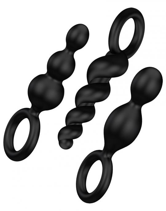 set kit plug fallo anale 3 pz dildo in silicone nero satisfyer butt plugs black