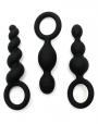 set kit plug fallo anale 3 pz dildo in silicone nero satisfyer butt plugs black