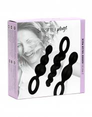 set kit plug fallo anale 3 pz dildo in silicone nero satisfyer butt plugs black