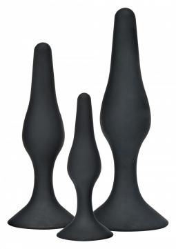 kit set fallo anale plug nero in silicone con dildo con ventosa black curvy anal play