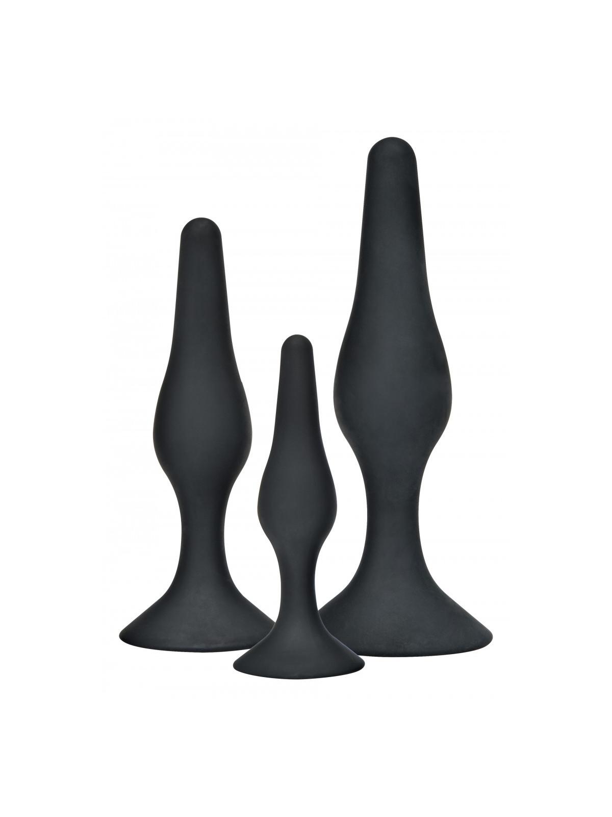 kit set fallo anale plug nero in silicone con dildo con ventosa black curvy anal play