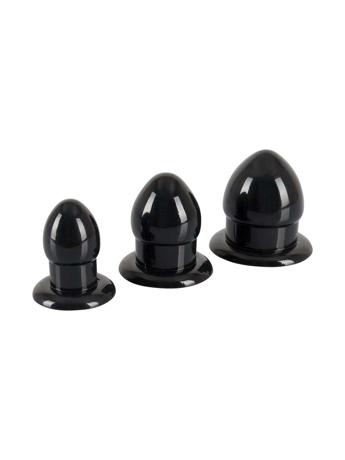 Kit 3pz fallo anale plug set mini medium maxi dildo anal sex toys nero black butt