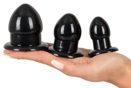 Kit 3pz fallo anale plug set mini medium maxi dildo anal sex toys nero black butt