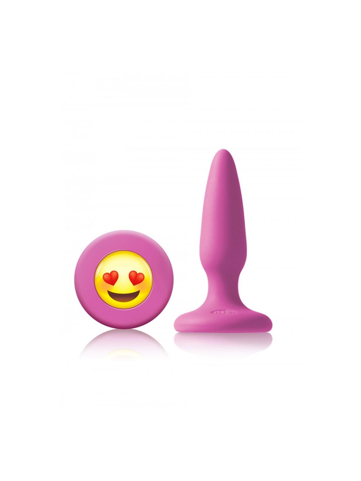 Plug anale in silicone mini fallo butt conico con smile ily EMOJI FACE rosa