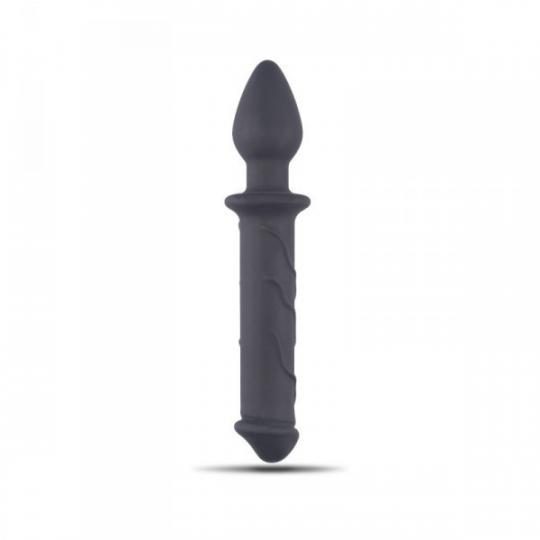 Dildo doppio realistico fallo vaginale anale con butt plug nero morbido in silicone