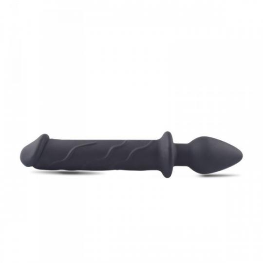 Dildo doppio realistico fallo vaginale anale con butt plug nero morbido in silicone