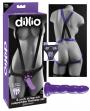 Fallo vaginale indossabile strap on con imbracatura dillio suspender harness kit purple