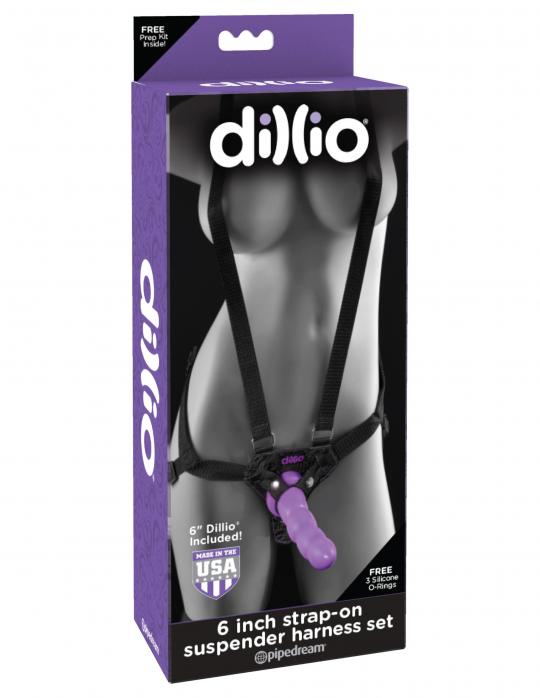 Fallo vaginale indossabile strap on con imbracatura dillio suspender harness kit purple