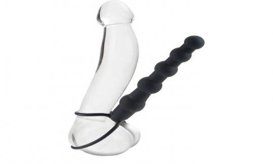 Fallo anale dildo indossabile con anello fallico per uomo nero in silicone