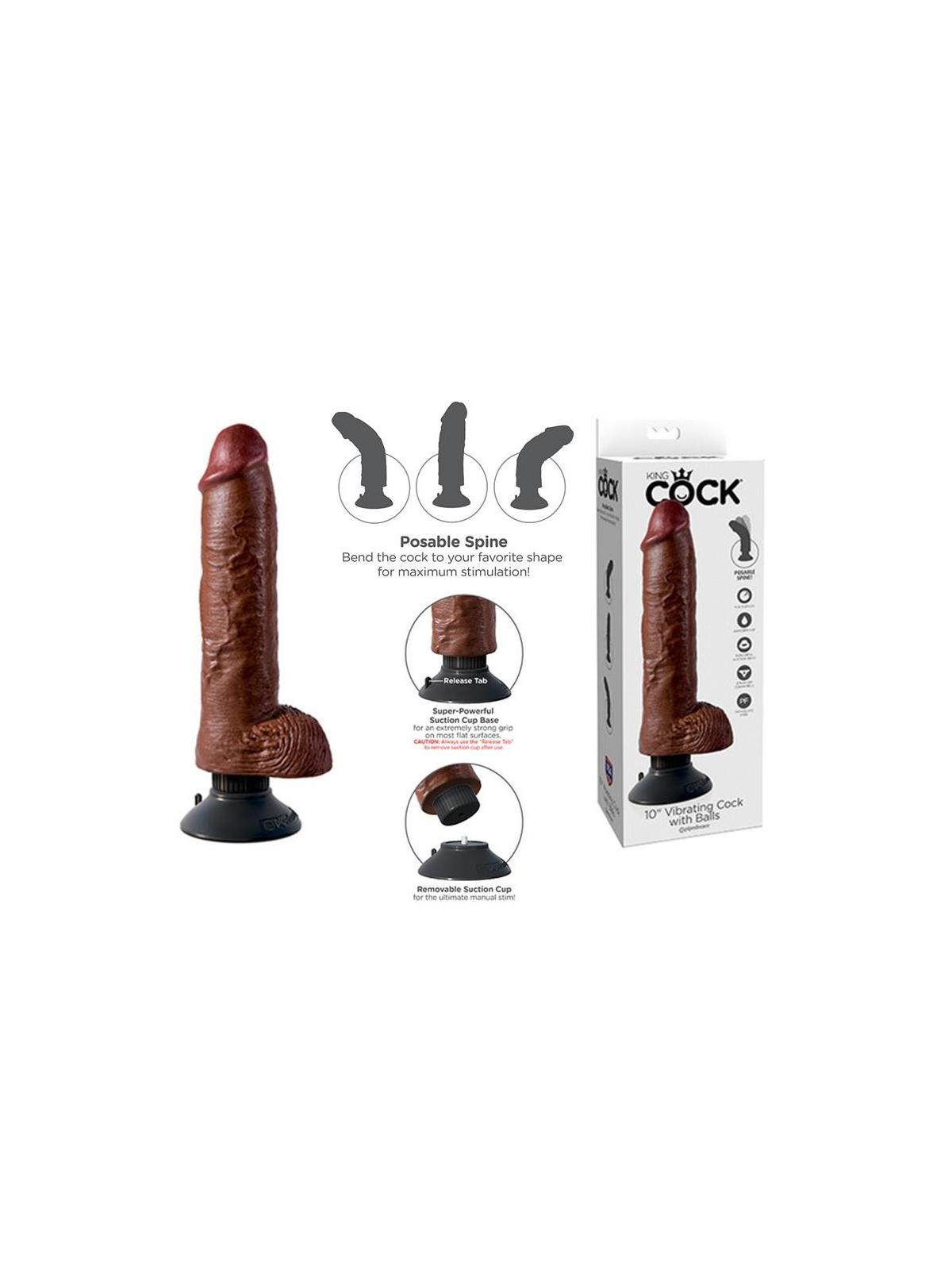 Vibratore Realistico King Cock 10 vibrating con ventosa whit Ballsbrown