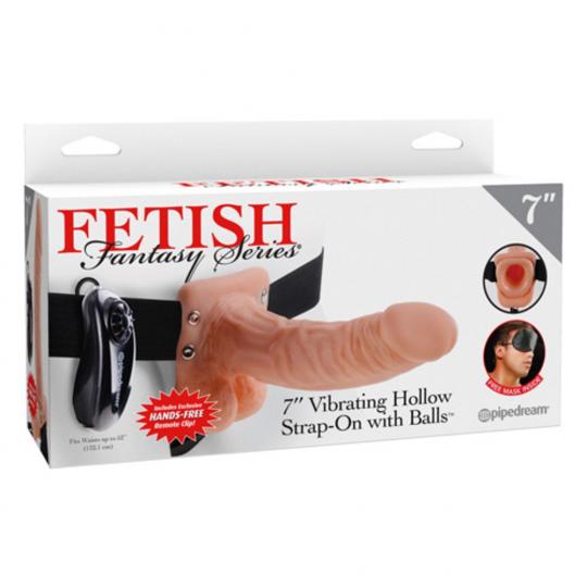 Vibratore strap-on cavo fetish fantasy series 7 vibrating hollow strap on with balls flesh