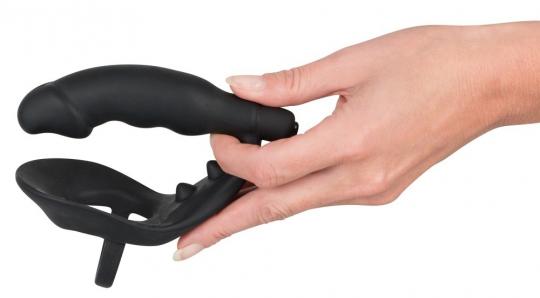 vibratore anale dildo con anello fallico indossabile plu vibrante fallo in silicone nero the black