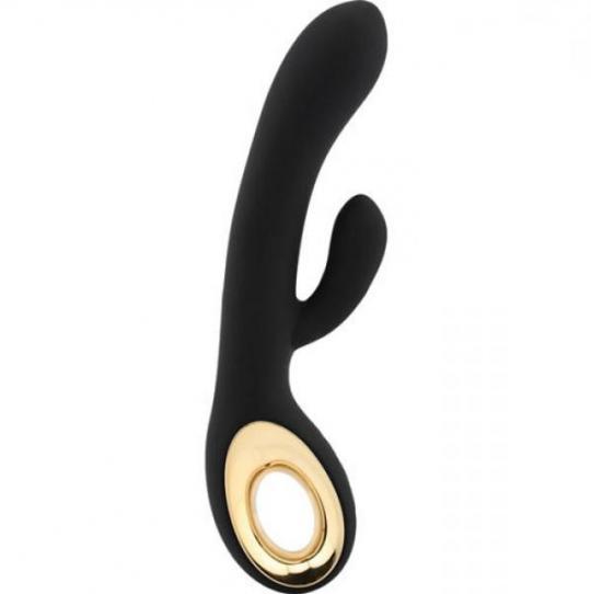 Vibratore rabbit nero doppio con stimolatore clitoride in silicone e ricaricabile dildo vibrante