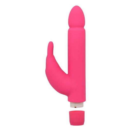 Vibratore rabbit doppio dildo vibrante con stimolatore per clitoride fallo rosa