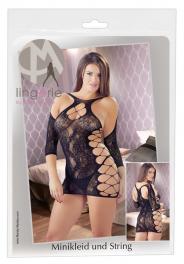 Mini abito aderente sexy per donna lingerie a rete hot black aperto trasparente