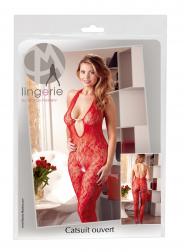 Tuta bodystocking rossa con perle catsuit pearl red